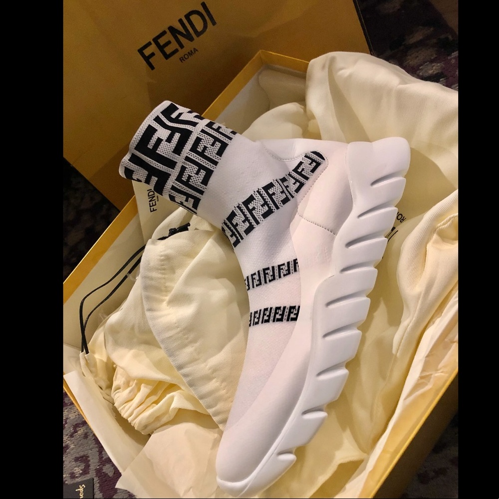 FENDI Knit High Top Logo Sneakers - MENS (New)